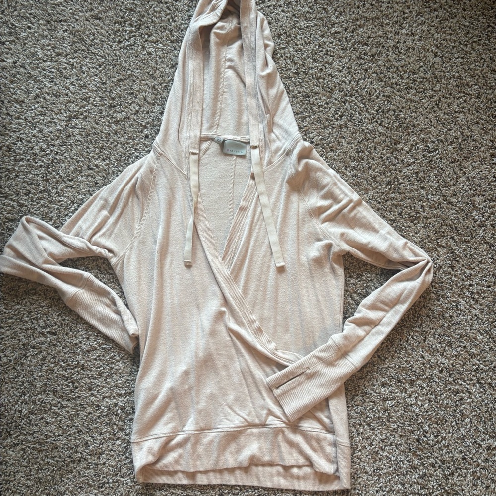 Athleta Beige Hooded Wrap Sweater